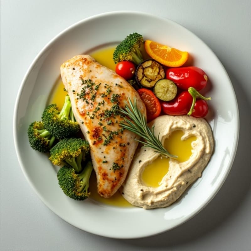 Lemon Herb Chicken with Creamy Hummus and Roasted Vegetables
