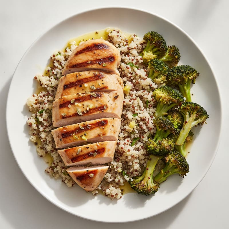 Grilled Chicken Breast with Quinoa and Roasted Broccoli