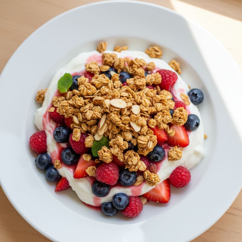 Greek Yogurt Parfait with Mixed Berries and Crunchy Almond Granola