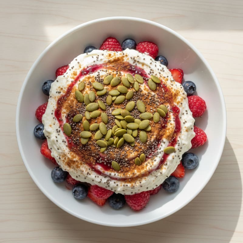 Greek Yogurt Protein Parfait with Mixed Berries and Chia Seeds