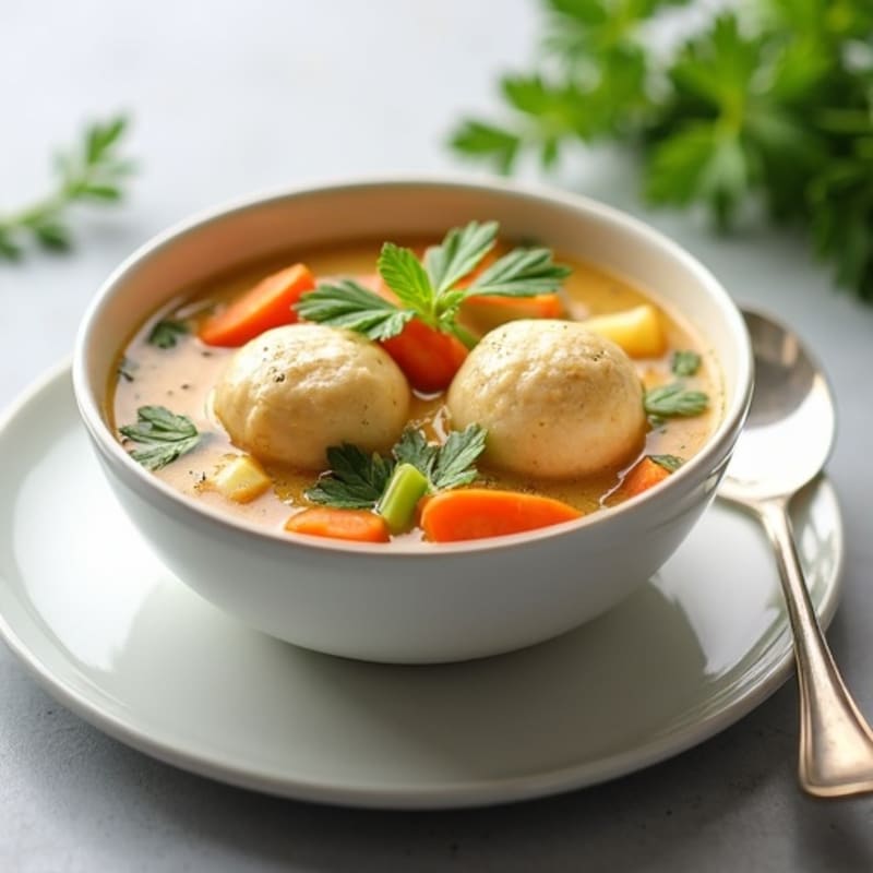 Creamy Chicken and Vegetable Soup with Fluffy Herb Dumplings