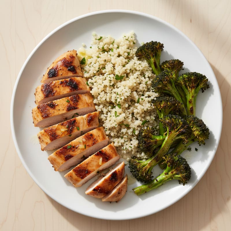Grilled Chicken Breast with Quinoa and Roasted Broccoli
