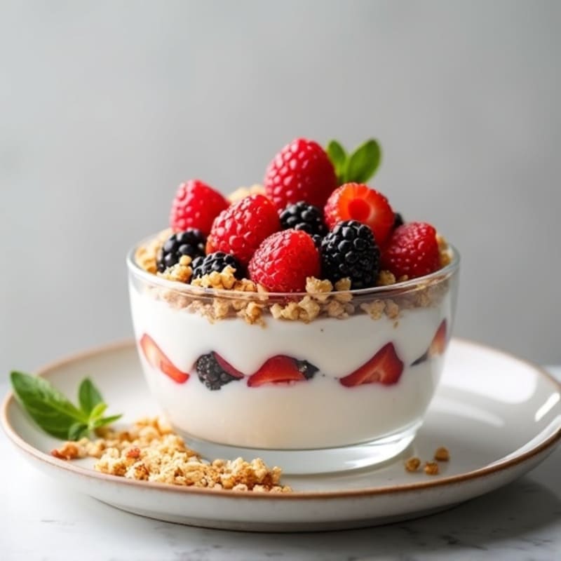 Greek Yogurt Parfait with Fresh Berries and Crunchy Almond Granola