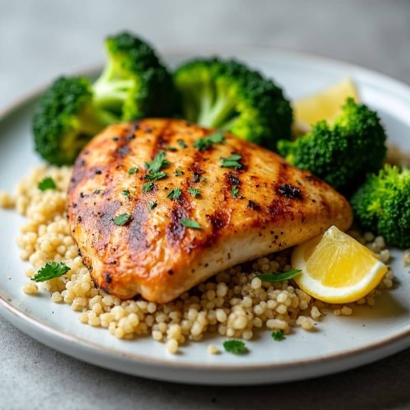 Grilled Chicken Breast with Quinoa and Roasted Broccoli