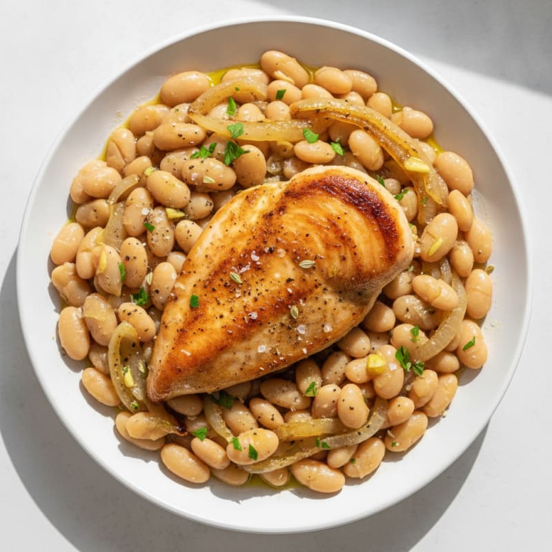 Pan-Seared Chicken with Beans and Onions