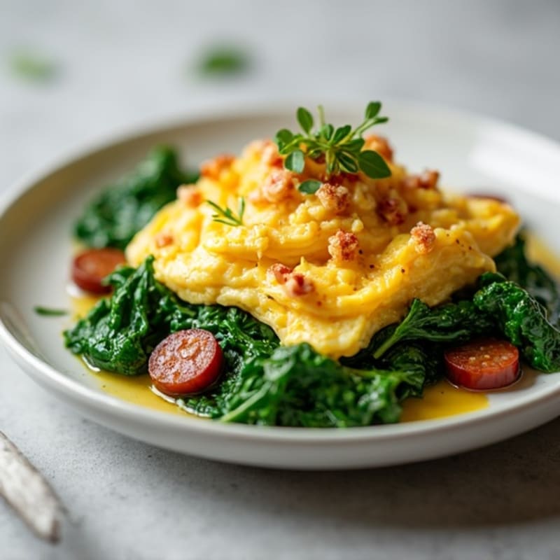 Scrambled Egg Whites with Turkey Sausage and Sautéed Spinach