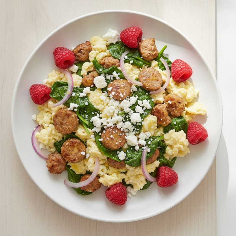 Egg White Spinach Scramble with Turkey Sausage
