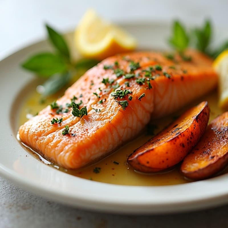 Lemon-Herb Roasted Salmon with Roasted Sweet Potato Wedges