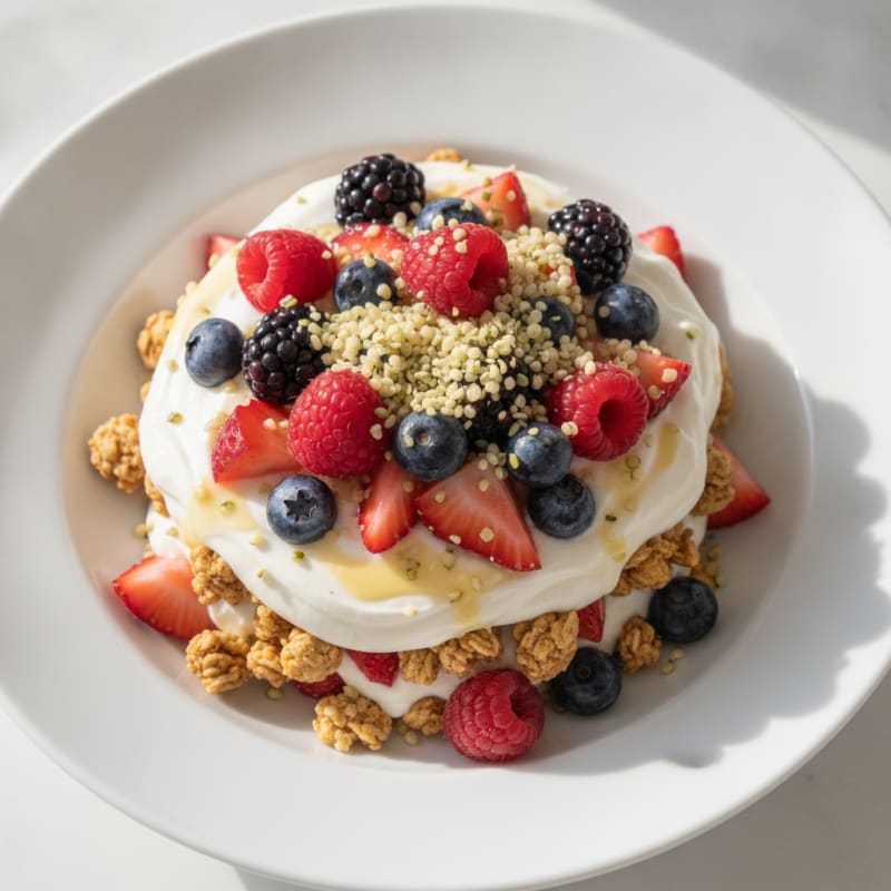 Greek Yogurt Parfait with Protein Granola and Mixed Berries