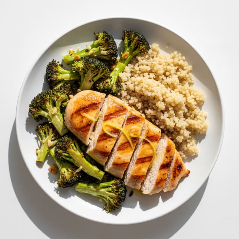 Grilled Chicken Breast with Quinoa and Roasted Broccoli