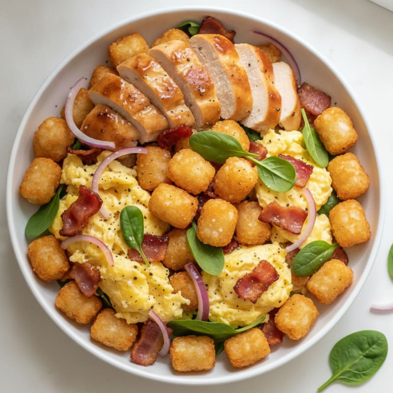 Sweet and Savory Egg, Bacon, and Chicken Breakfast Bowl