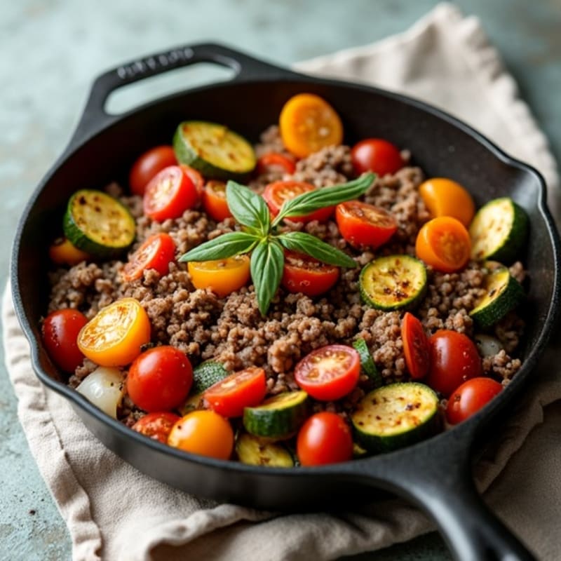 Herb-Seasoned Lean Ground Beef Skillet with Roasted Vegetables