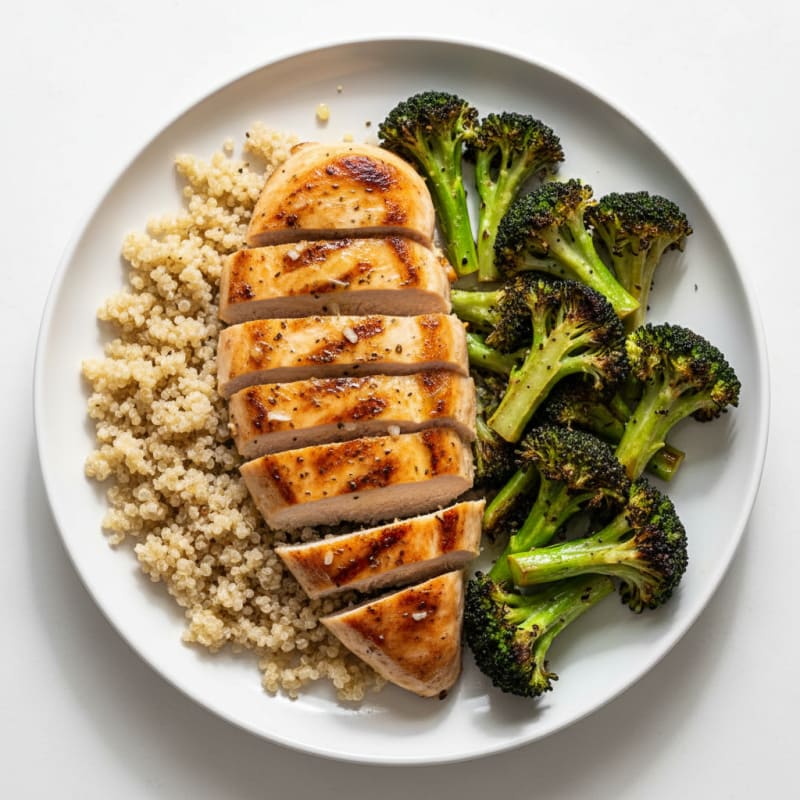 Grilled Chicken Breast with Quinoa and Roasted Broccoli
