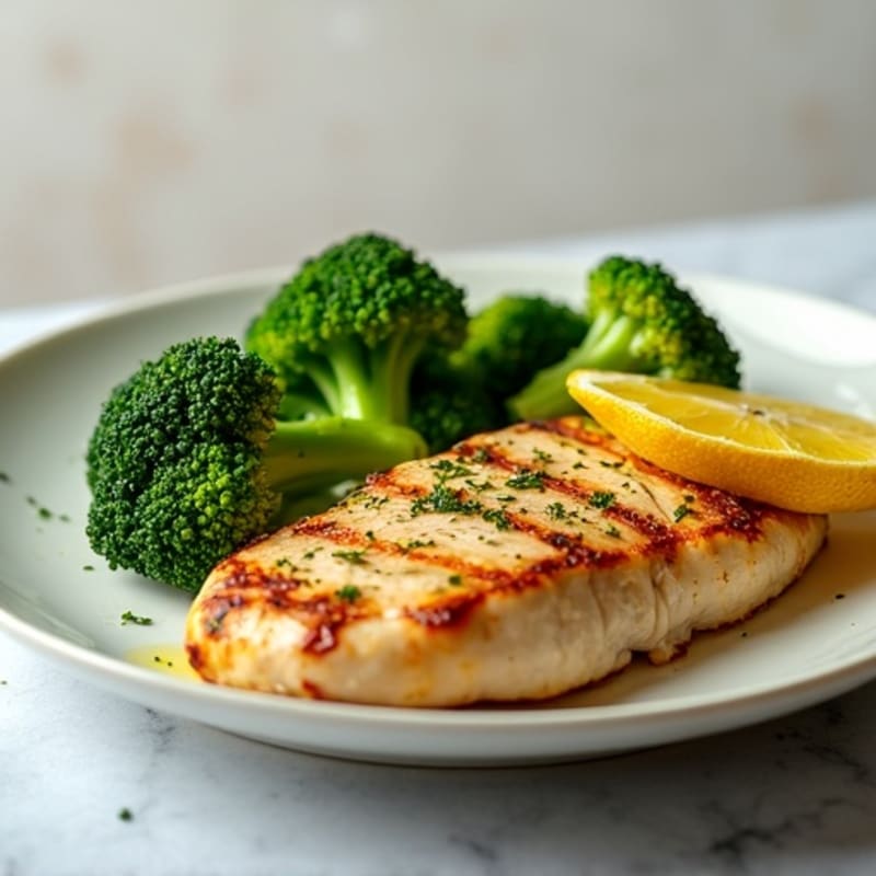 Grilled Chicken Breast with Steamed Broccoli and Lemon
