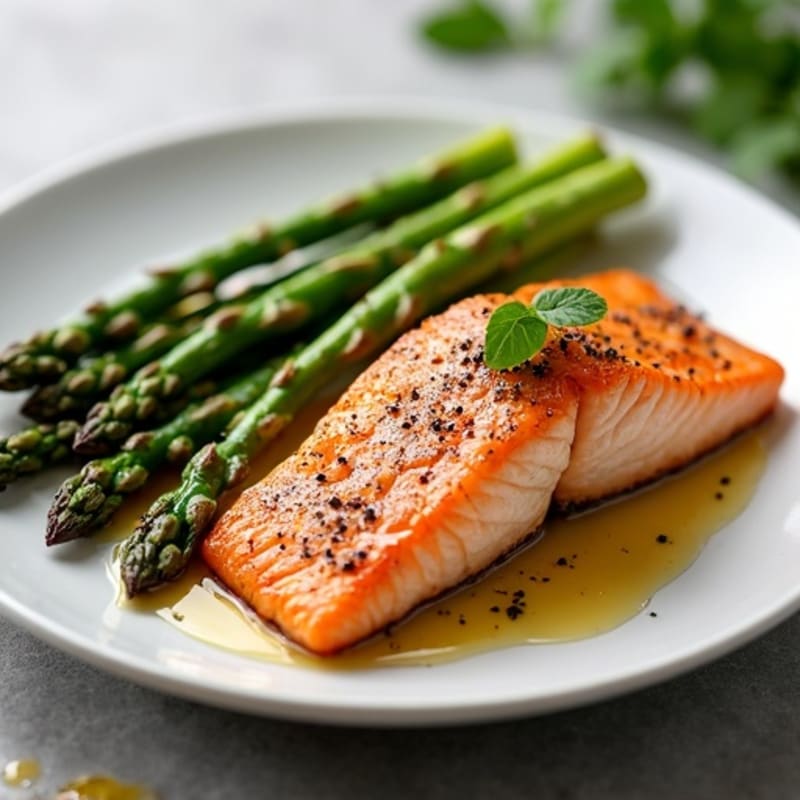 Crispy Pan-Seared Salmon with Roasted Asparagus