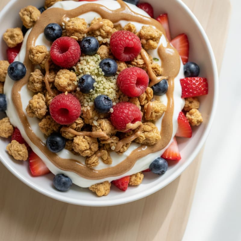 Greek Yogurt Parfait with Protein Granola and Mixed Berries