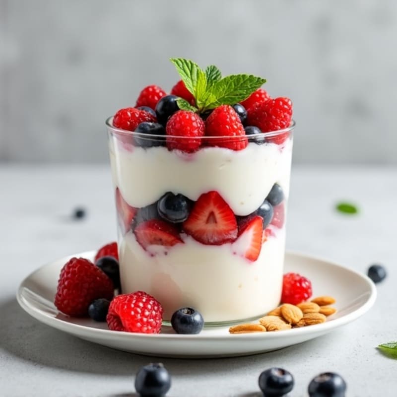 Greek Yogurt Protein Parfait with Mixed Berries and Almonds