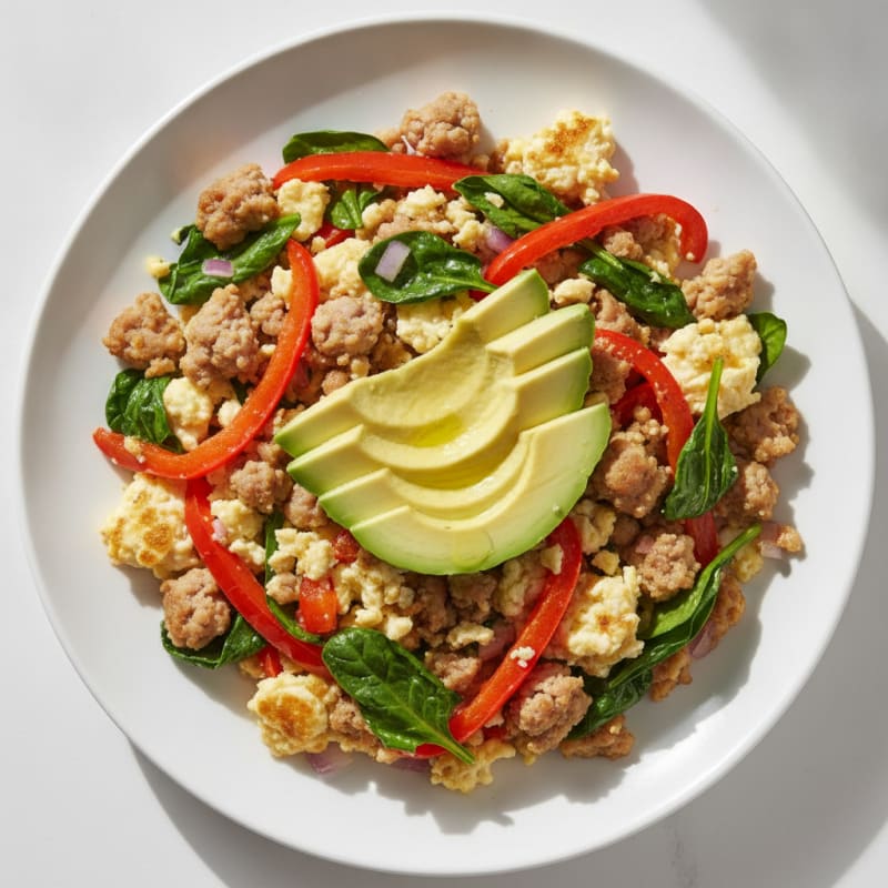 Egg White Veggie Scramble with Turkey Sausage