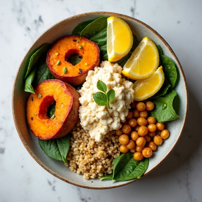Crispy Chickpea and Sweet Potato Power Bowl with Tangy Tahini Dressing