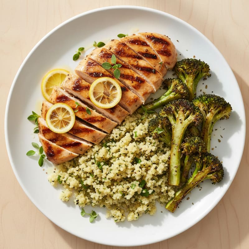 Grilled Chicken Breast with Quinoa and Roasted Broccoli