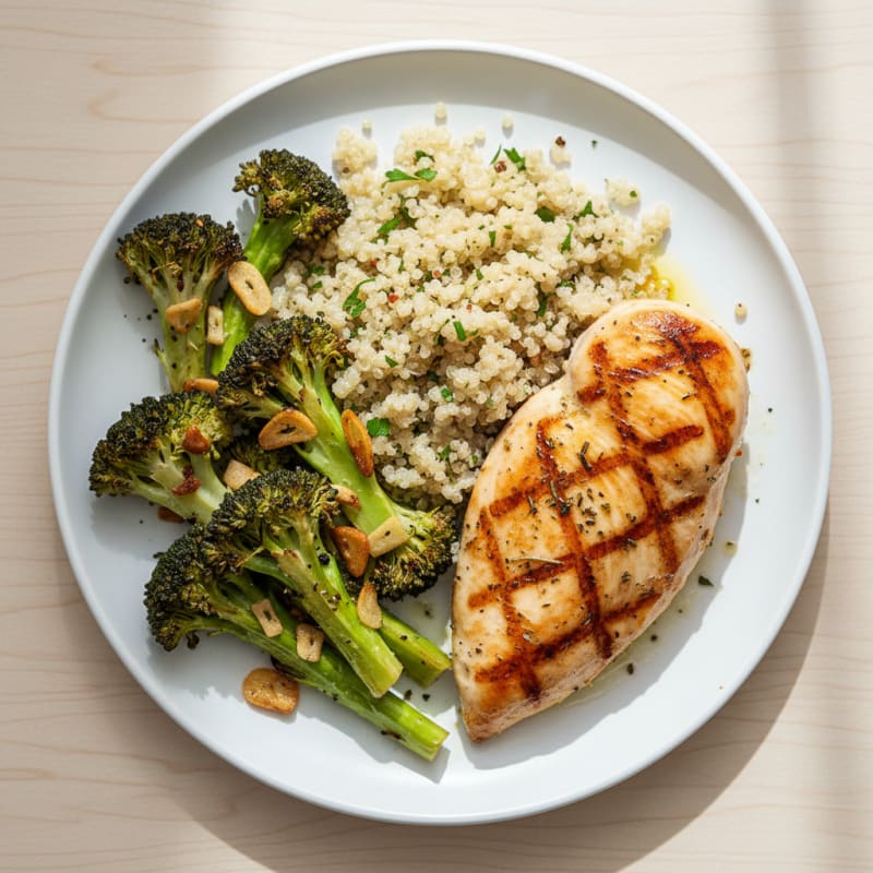 Grilled Chicken Breast with Roasted Broccoli and Quinoa