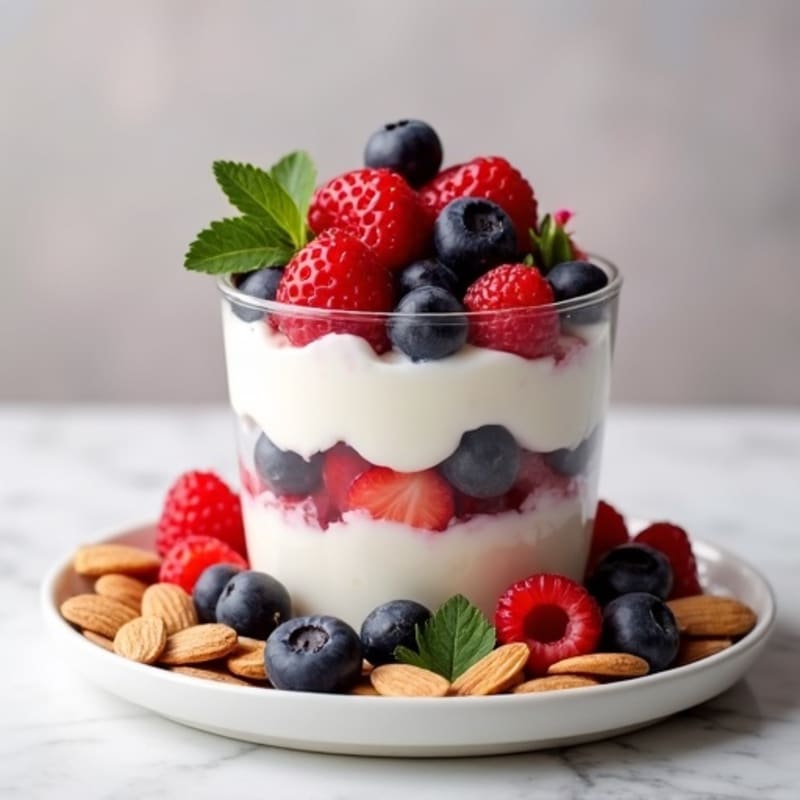 Creamy Greek Yogurt Parfait with Mixed Berries and Almonds