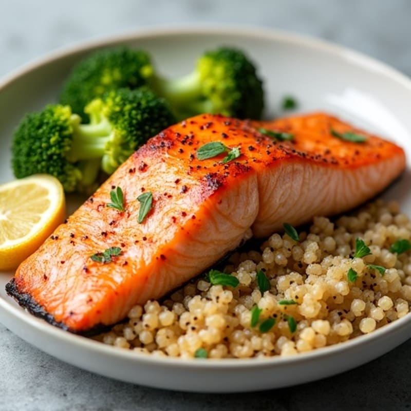 Seared Salmon with Roasted Broccoli and Quinoa