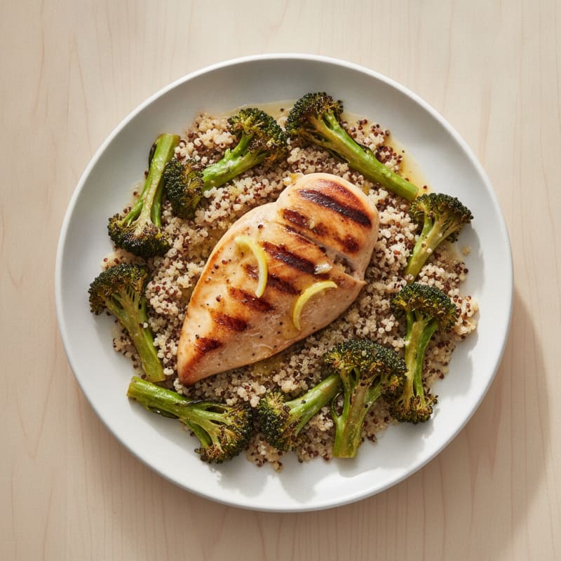 Grilled Chicken Breast with Quinoa and Roasted Broccoli