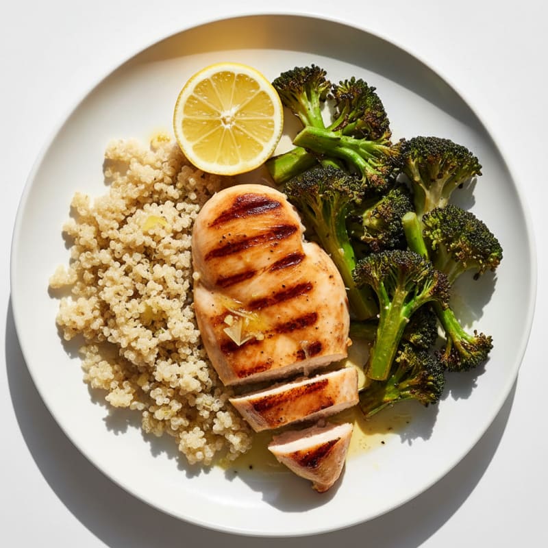 Grilled Chicken Breast with Quinoa and Roasted Broccoli