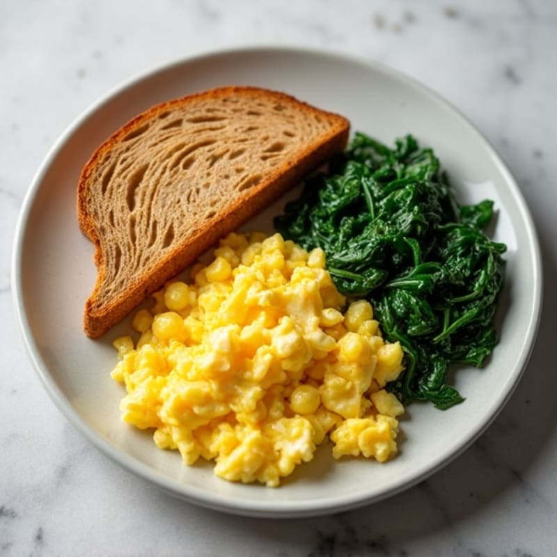 Scrambled Eggs with Lean Turkey and Sautéed Spinach