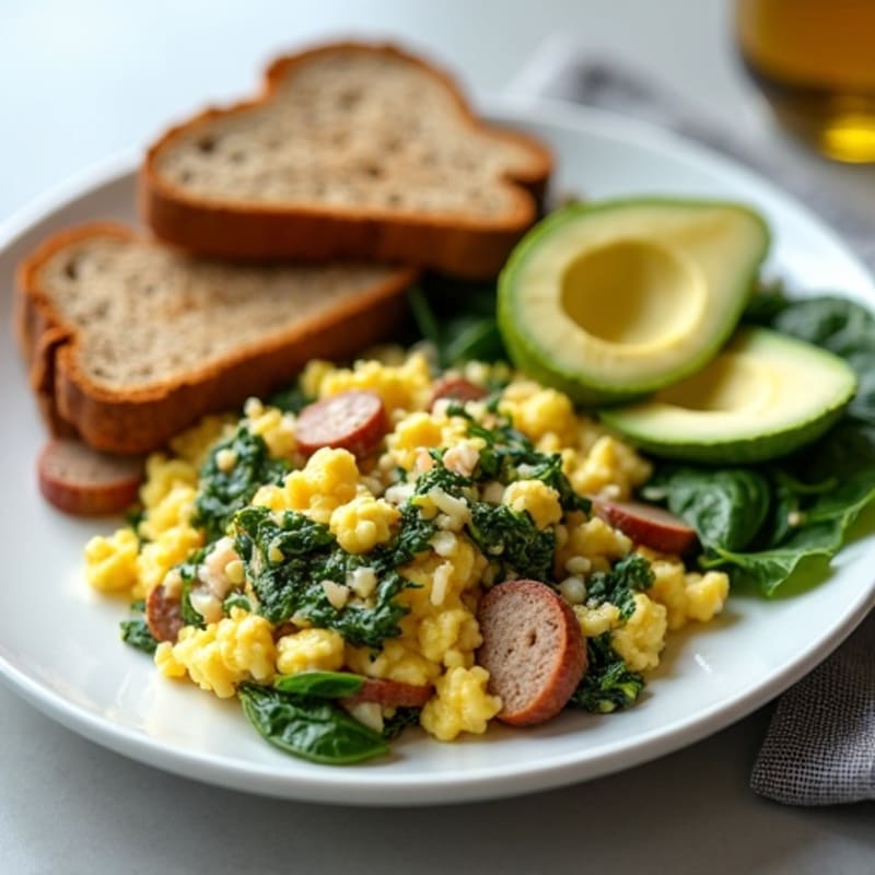 Egg White and Spinach Scramble with Turkey Sausage