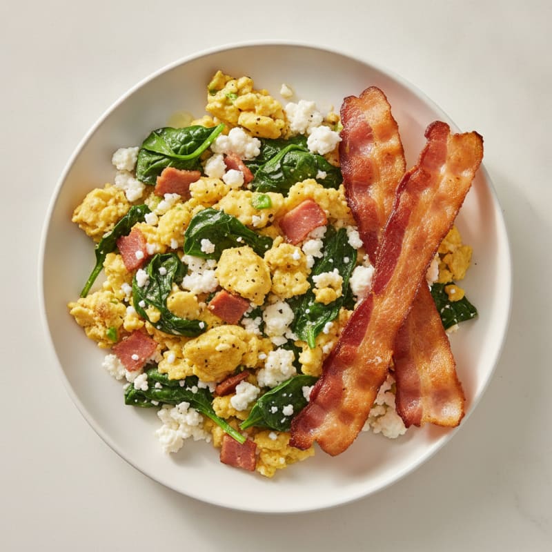 Cottage Cheese Scramble with Spinach and Turkey Bacon