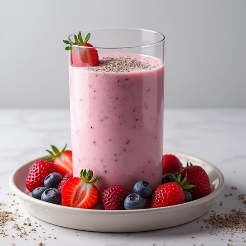 Silky Tofu Protein Smoothie with Chia Seeds and Berries