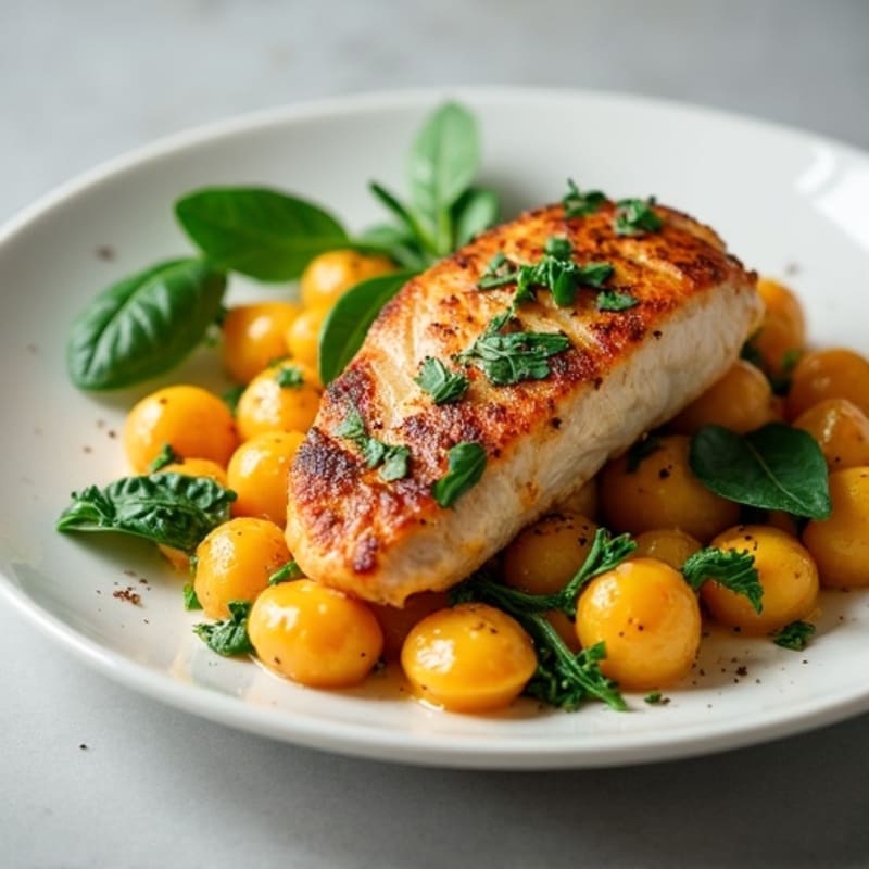 Creamy Sweet Potato Gnocchi with Pan-Seared Chicken and Fresh Spinach