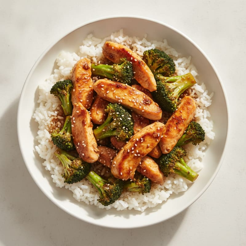 Garlic-Amino Chicken and Broccoli Rice Bowl