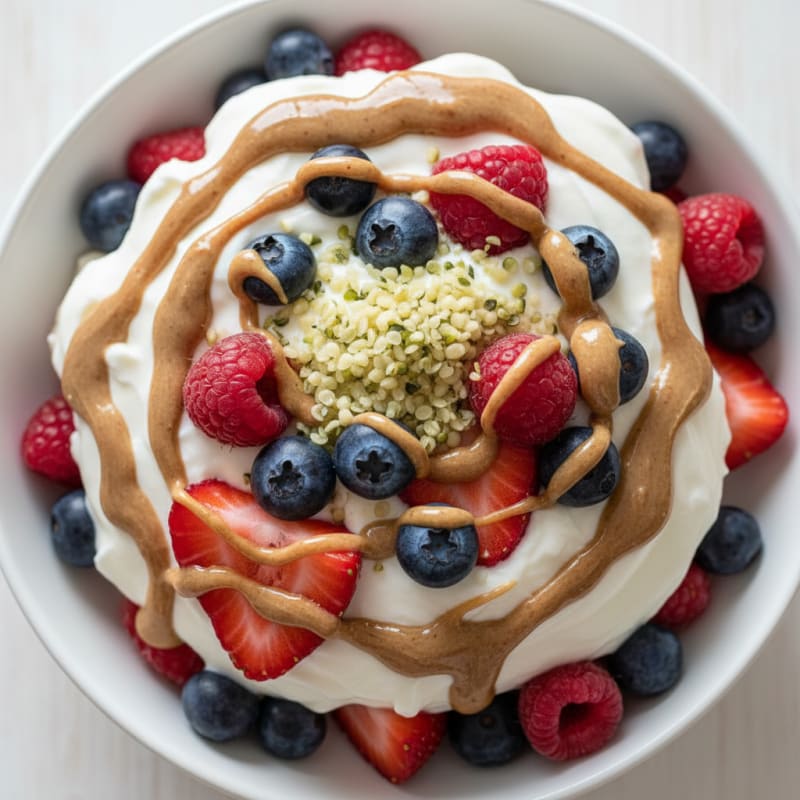 Greek Yogurt Protein Parfait with Mixed Berries and Almond Butter