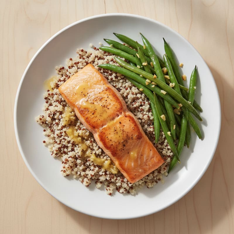 Seared Salmon Filet with Lemon Green Beans and Quinoa