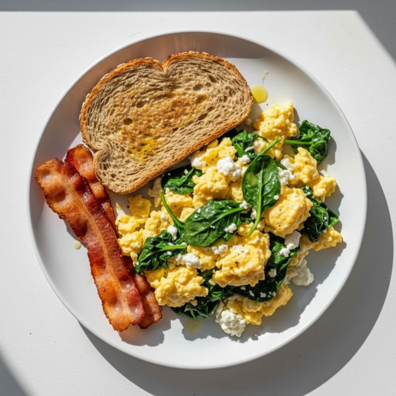 Cottage Cheese Scramble with Spinach and Turkey Bacon