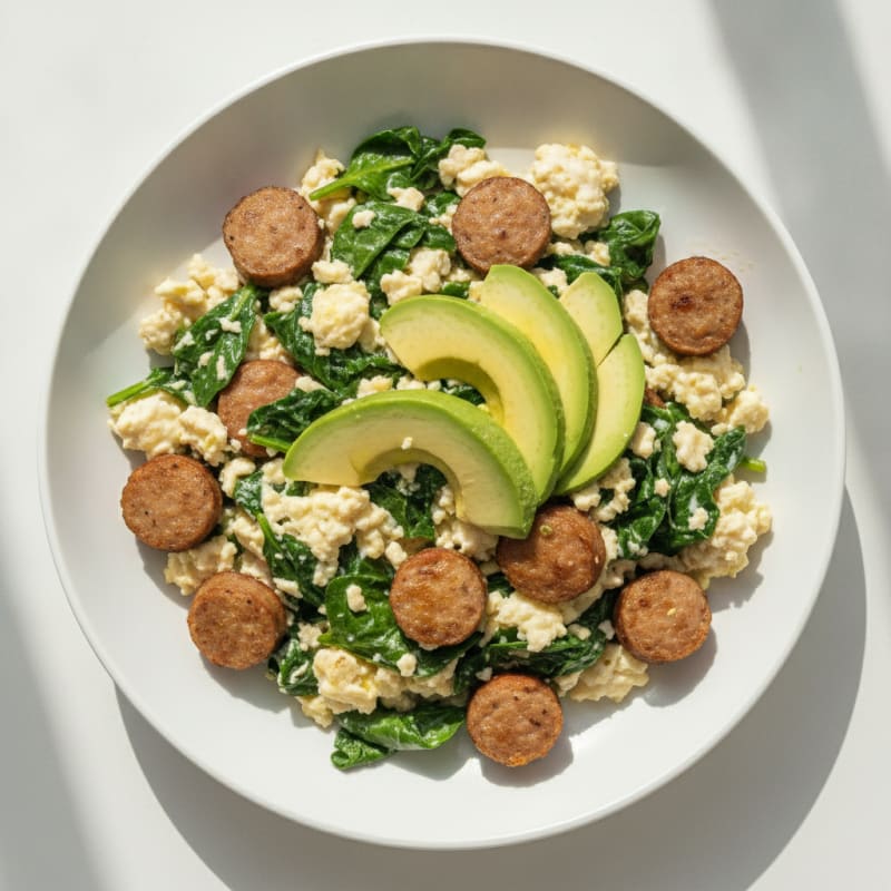 Egg White and Spinach Scramble with Turkey Sausage
