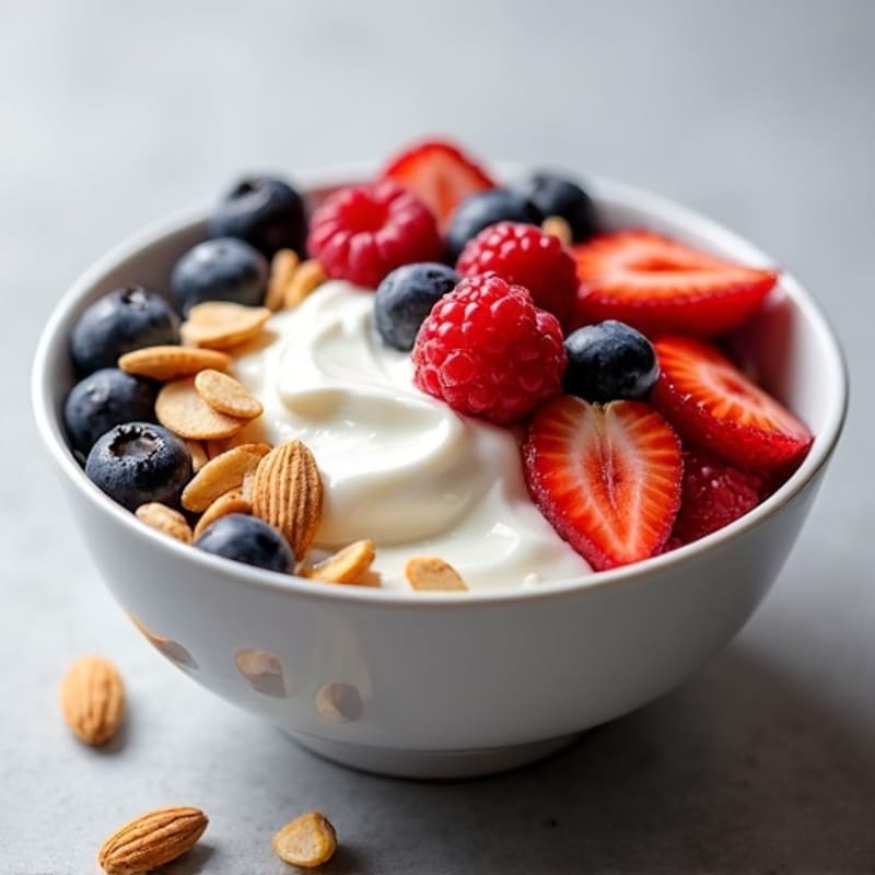 Creamy Greek Yogurt with Fresh Berries and Crunchy Almonds