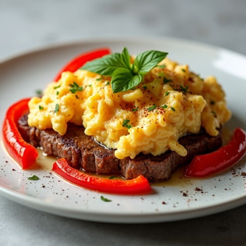 Egg and Steak Scramble with Roasted Peppers
