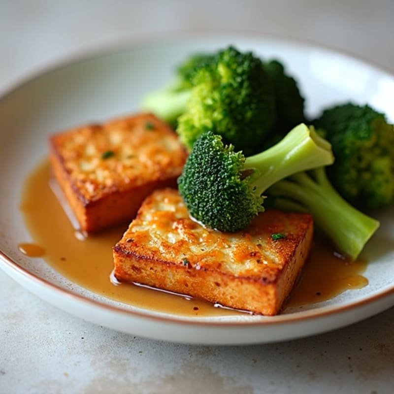 Crispy Baked Tofu with Roasted Broccoli and Peanut Sauce