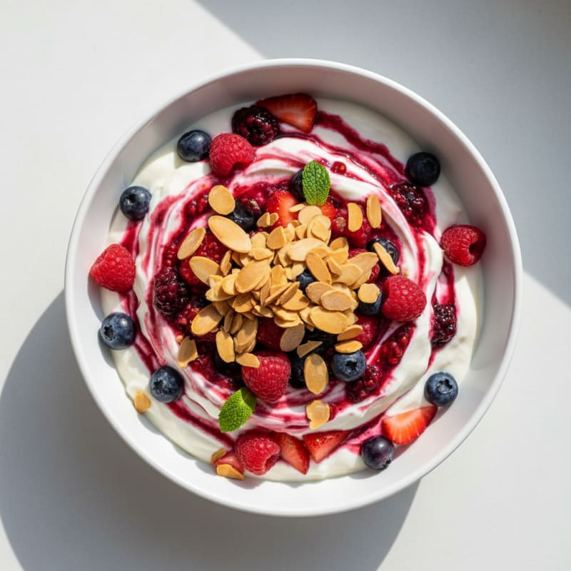 Greek Yogurt Protein Parfait with Mixed Berries and Almonds