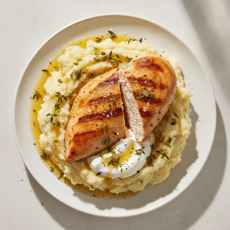 Garlic Herb Mashed Potatoes with Seared Chicken