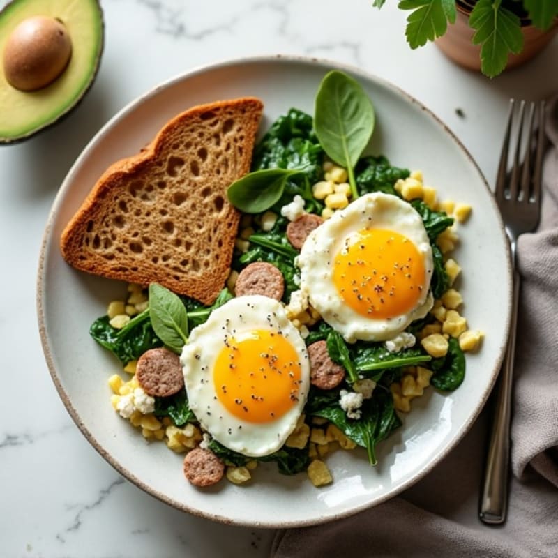 Egg White and Spinach Scramble with Turkey Sausage