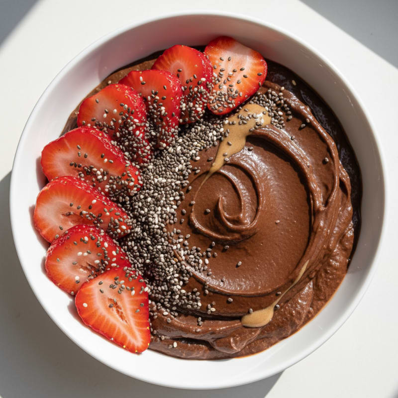 Silky Chocolate Protein Pudding with Sliced Strawberries