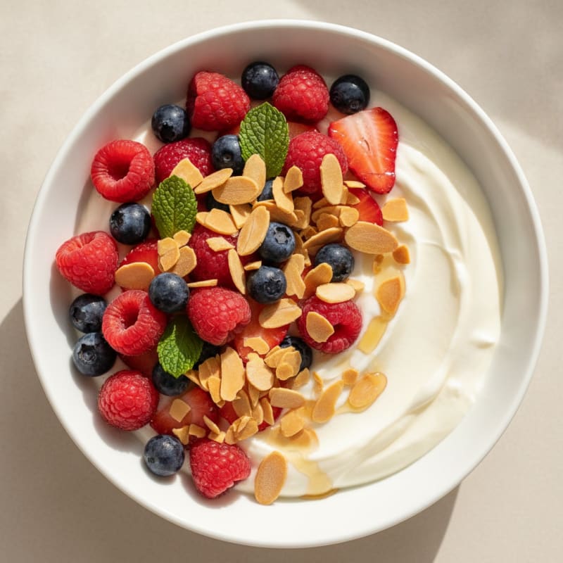 Greek Yogurt Protein Bowl with Mixed Berries and Almonds