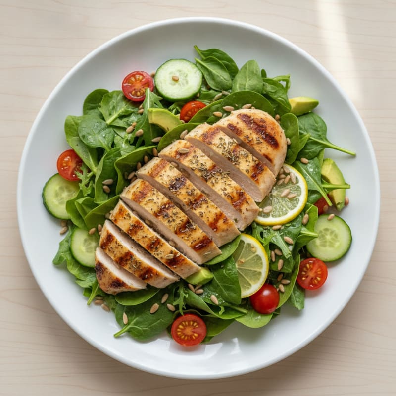 Grilled Chicken Breast with Crunchy Mixed Greens Salad