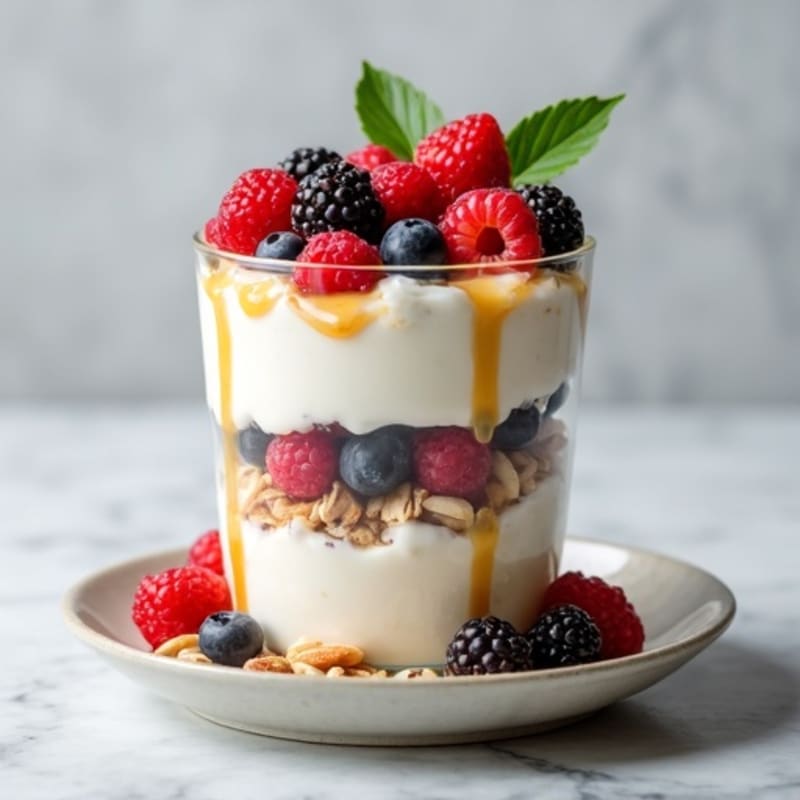 Greek Yogurt Protein Parfait with Mixed Berries and Almonds