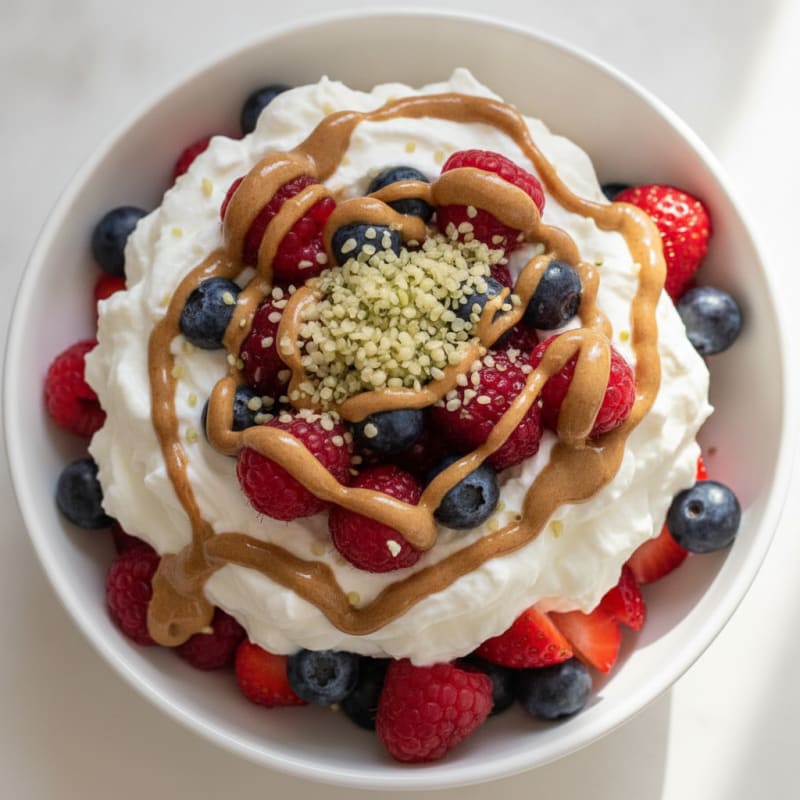 Greek Yogurt Protein Parfait with Mixed Berries and Almond Butter